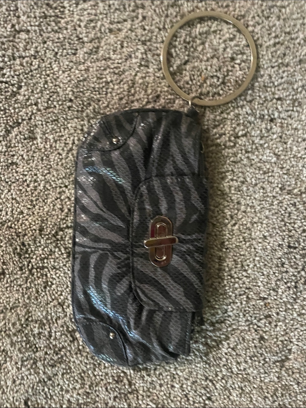 Zebra Print Keyring Wristlet Clutch - Black and Gray